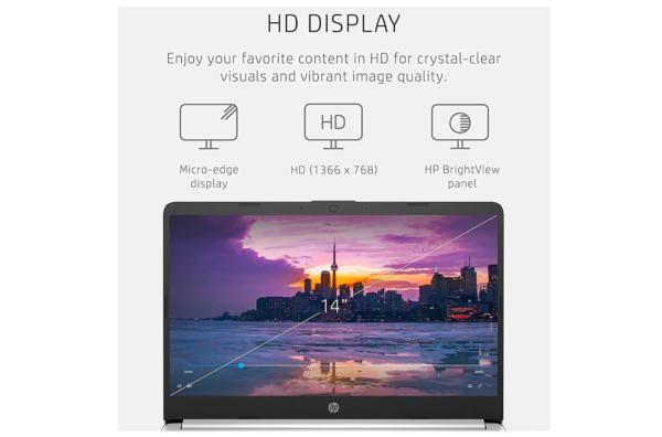 HP  14" HD Ultra Light Thin Laptop, Quad-Core Intel Celeron Processor, 16GB RAM, 320GB (64GB eMMC+ 256GB Card) - Image 3