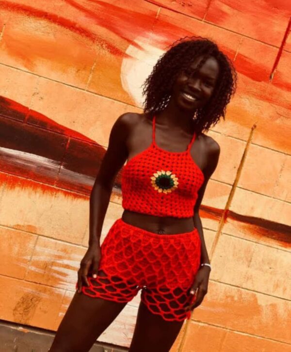 Red Crochet Two-Piece Set